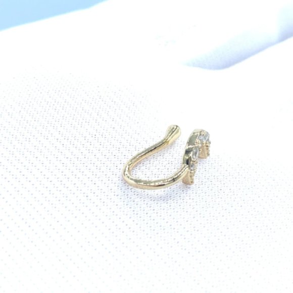 CZ Crescent Moon 24 KT Gold Plated Nose Cuff Fake Nose Rings No Piercing Jewelry - Picture 3 of 5